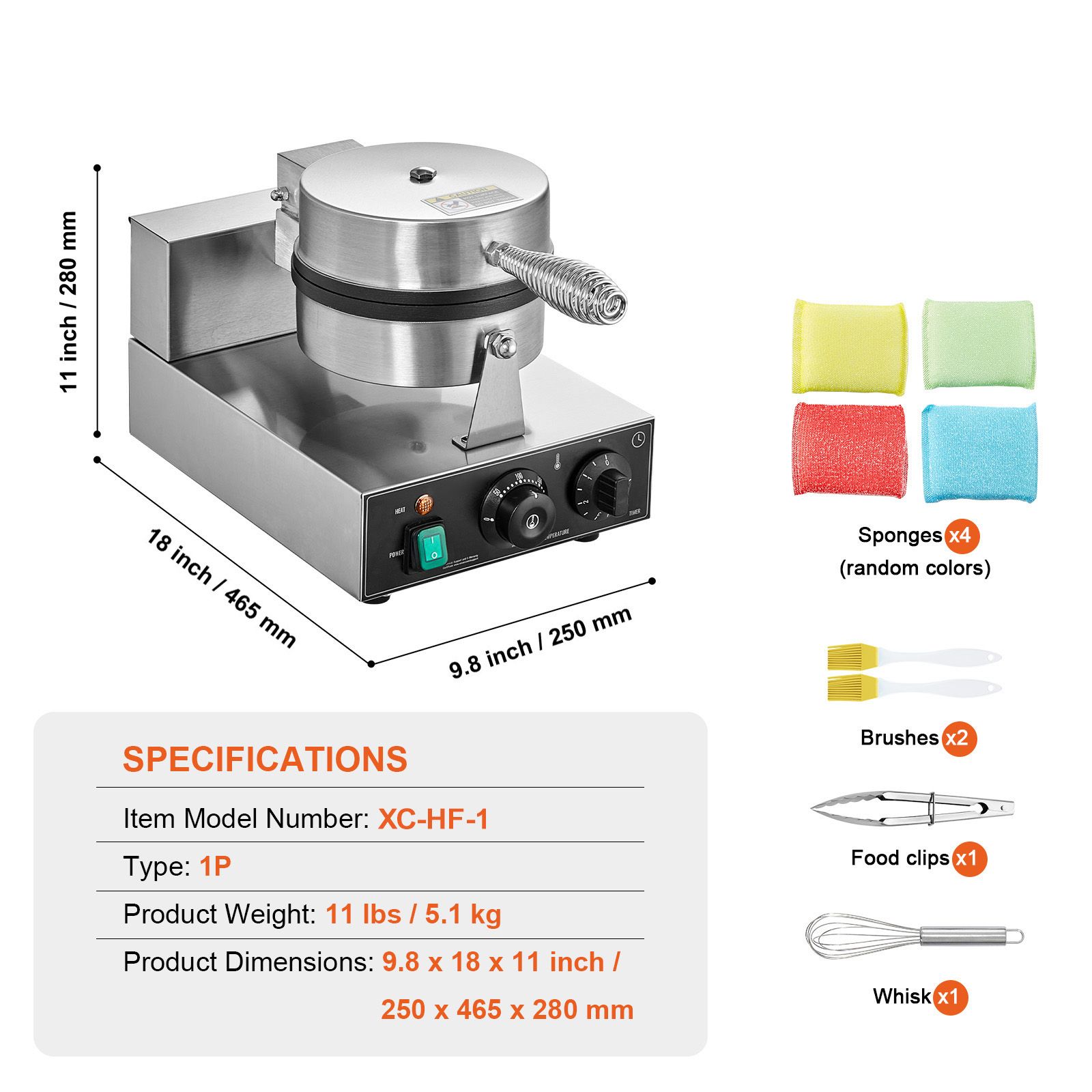 Waffle Iron Belgian - 業務用ワッフルメーカー、1230W丸型ワッフルベーカーマシン、温度と時間制御機能付きノンスティックステンレススチールベルギーワッフルアイロン、ハンドル付き、レストラン、ベーカリー、スナックバー、家族向け