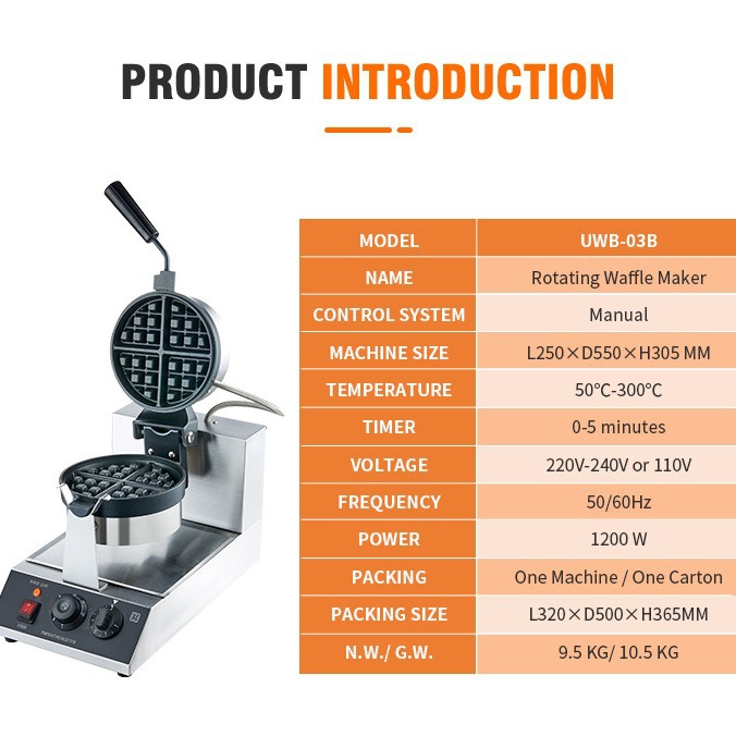 デジタル制御回転式ベルギーワッフルメーカー シングルヘッド  - Waffle Iron Belgian のレビューと価格