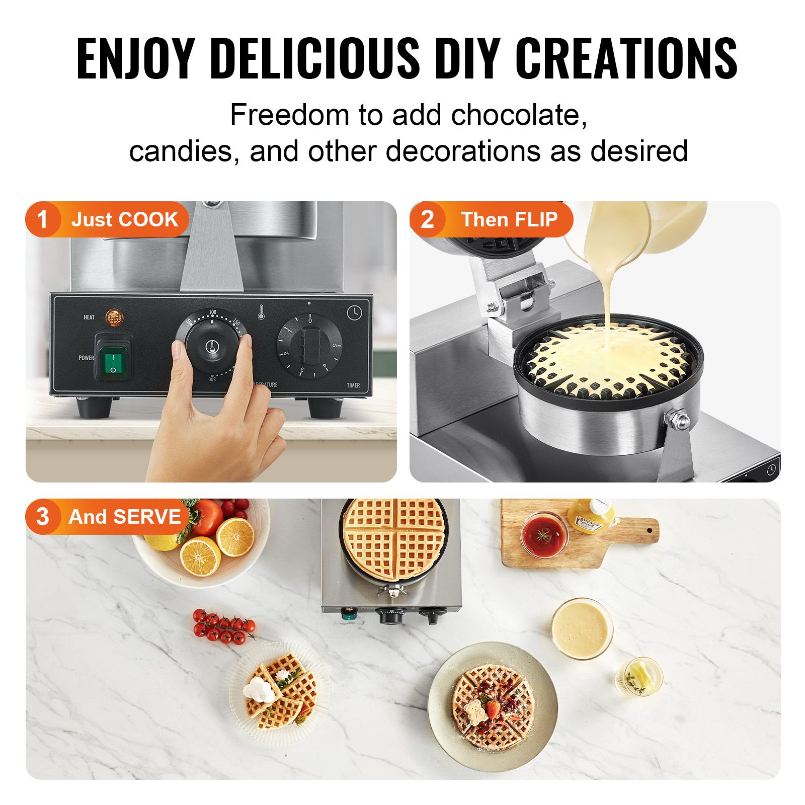 業務用ワッフルメーカー、1230W丸型ワッフルベーカーマシン - Waffle Iron Belgian のレビューと価格